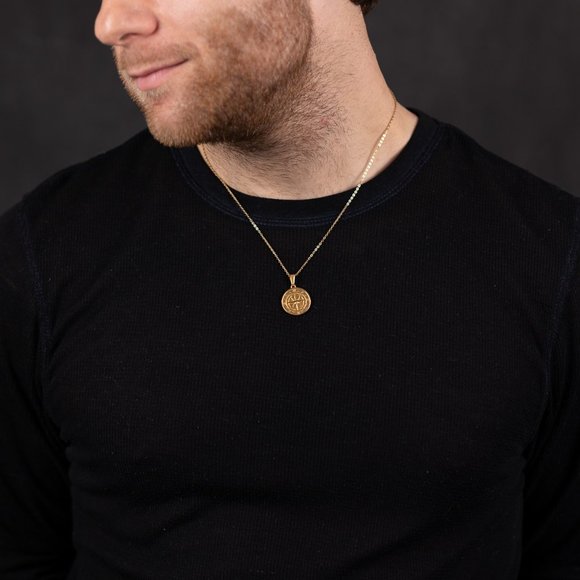 18k Gold Compass North Star Pendant Chain Mens Compass Necklace - Picture 10 of 16